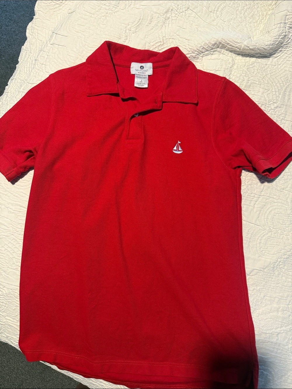 Red Short-Sleeve Polo with Sailboat Logo